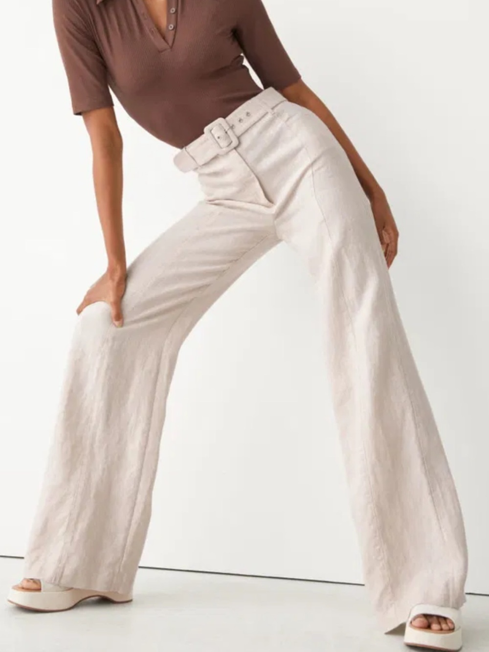 & Other Stories High-Rise Wide-Leg Linen Blend Pants - Cream